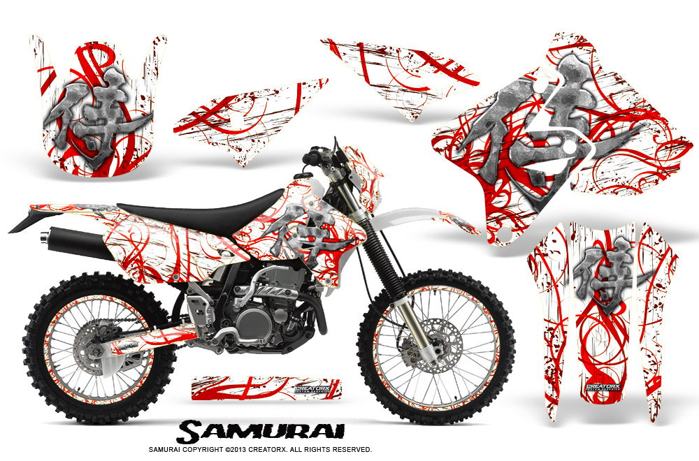 Suzuki DRZ400 Enduro Graphics Kit Samurai Red White NP Rims